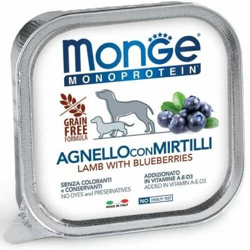 MONGE DOG MONOPROTEIN FRUITS LAMB suņu konservi Jērs, mellenes 150g